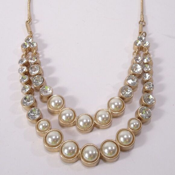 Ann Taylor Two Layer Pearl Crystal Snake Chain Necklace NWT 39.00 - Picture 2 of 15